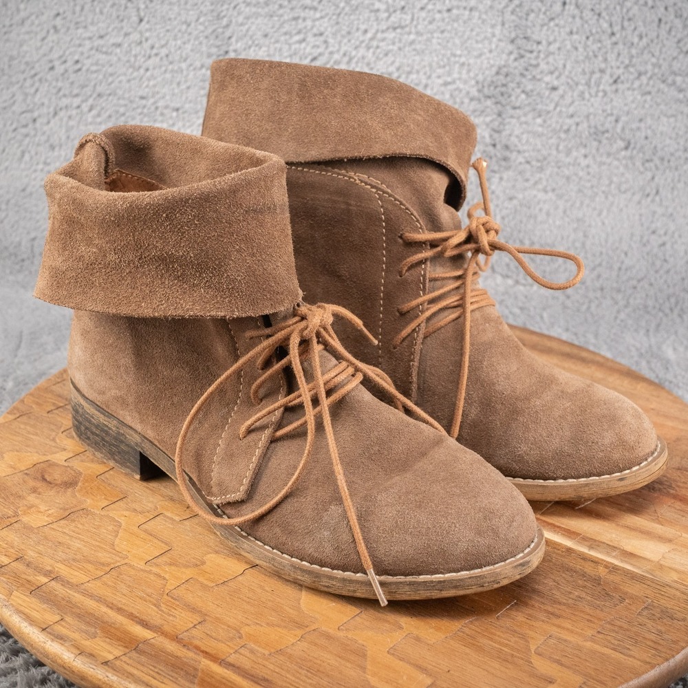 Steve Madden‎ Bridge Ankle Booties Womens Size 9 Brown Leather Foldover Cuff
